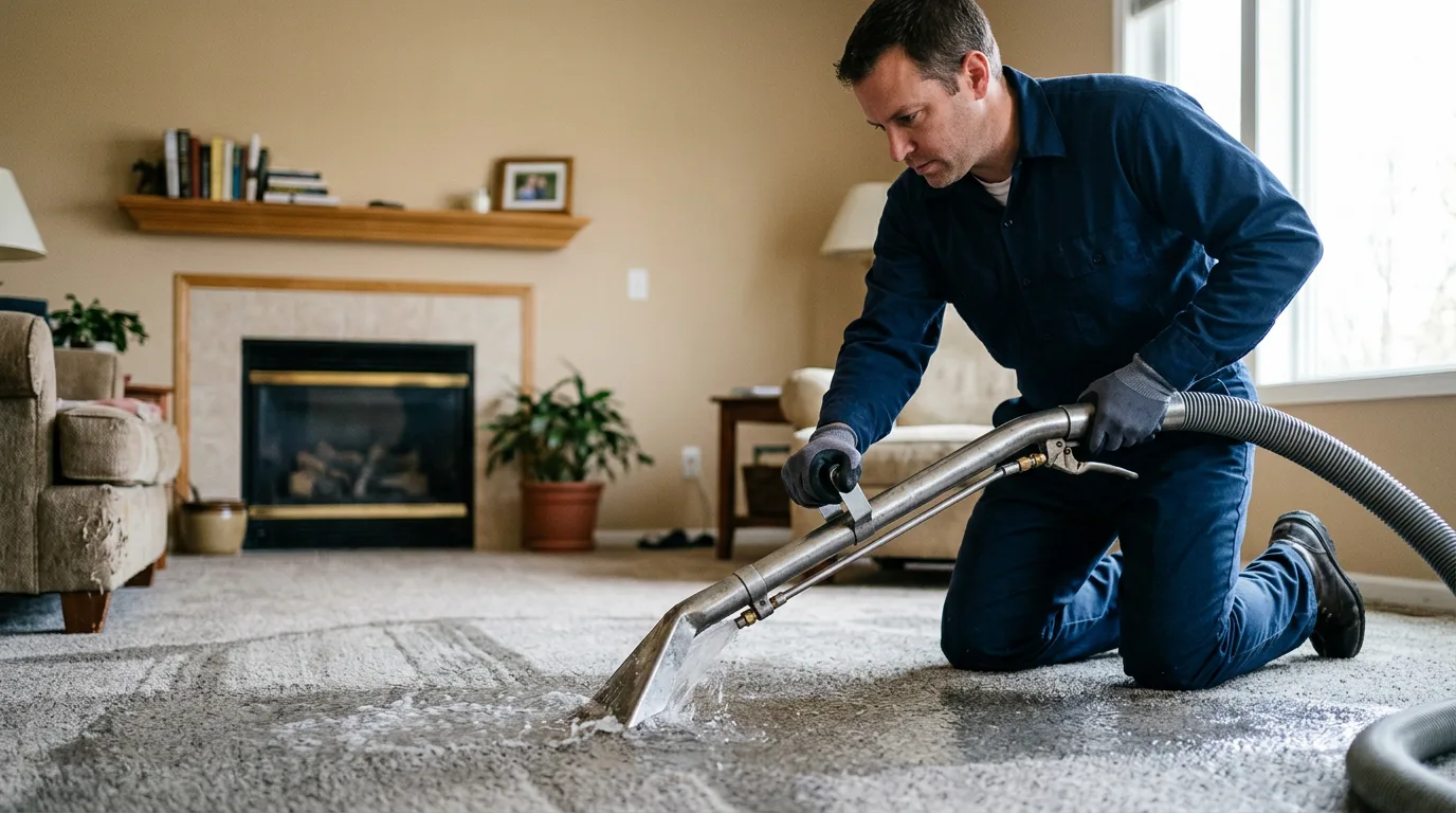 Water damage restoration technician working near Dallas, WI